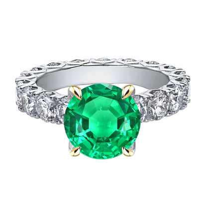 natural round emerald 4ct ring front view