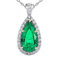 Natural Real ( Not Lab Grown ) Sparkling Green Emerald GIA Halo Pendant Ladies Jewelry