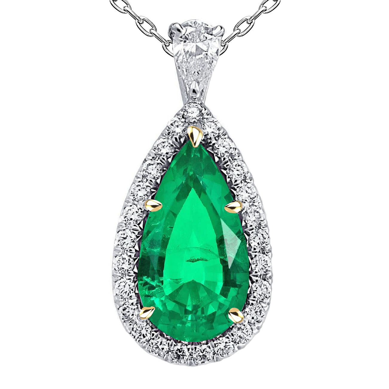 Sparkling Green Emerald Halo Pendant Ladies Jewelry