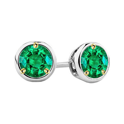 Sparkling Green Emerald Studs Gold 14K Earrings