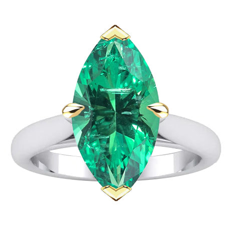 Sparkling Marquise Green Emerald Ring Cathedral Setting