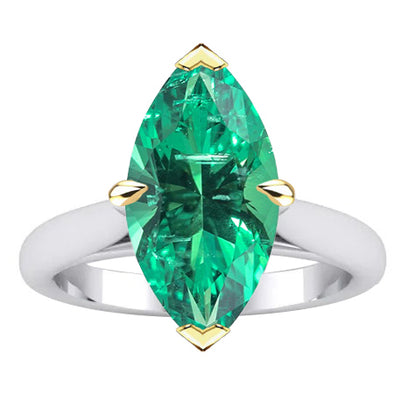 Sparkling Marquise Green Emerald Ring Cathedral Setting