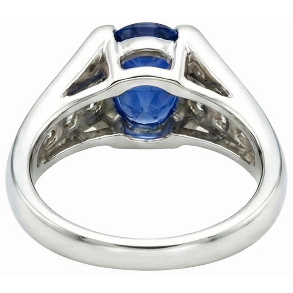 Sparkling Oval Ceylon Sapphire Natural Earth Mined Diamonds Ring 2.10 Carats White Gold