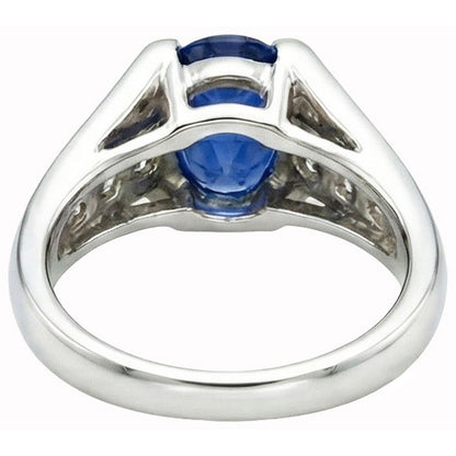 Sparkling Oval Ceylon Sapphire Natural Earth Mined Diamonds Ring 2.10 Carats White Gold