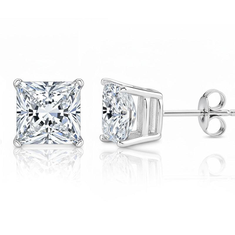 Sparkling Princess Cut 4.50 Ct Lab Grown Diamonds Studs Earring White Gold 14K