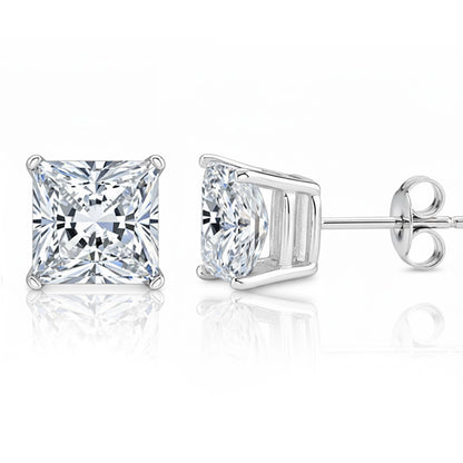 Sparkling Princess Cut 4.50 Ct Lab Grown Diamonds Studs Earring White Gold 14K