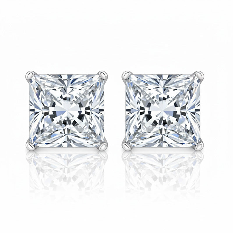 Sparkling Princess Cut 4.50 Ct Lab Grown Diamonds Studs Earring White Gold 14K