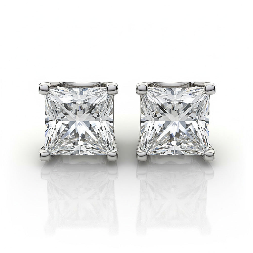 Sparkling CERTIFICATE Princess Cut 5.00 Ct Lab Grown Diamonds Stud Earrings White Gold 14K