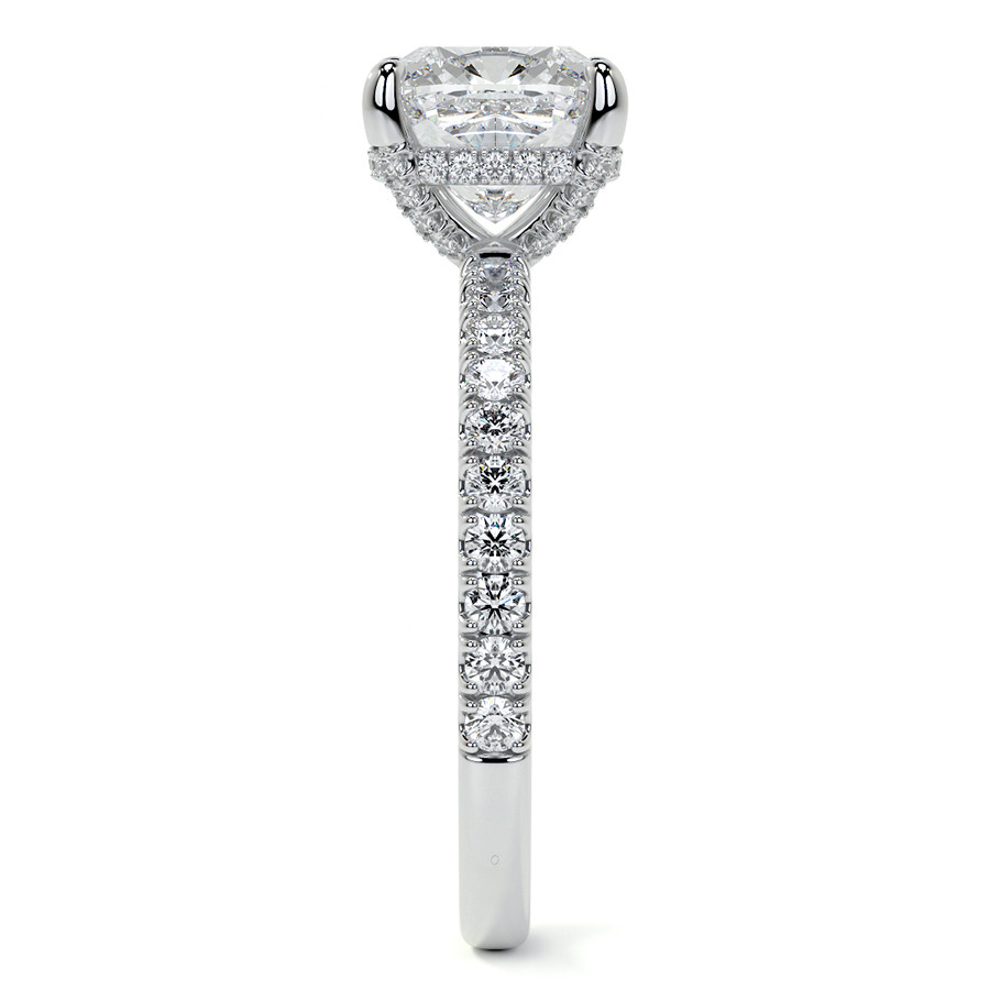 Sparkling Hidden Halo Big Cushion Lab Grown Diamond Engagement Ring White Gold