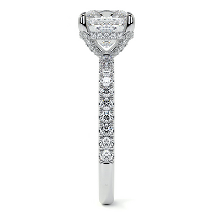 Sparkling Hidden Halo Big Cushion Lab Grown Diamond Engagement Ring White Gold