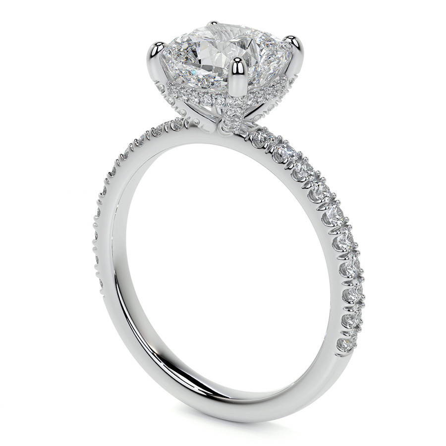 Sparkling Hidden Halo Big Cushion Lab Grown Diamond Engagement Ring White Gold