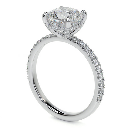 Sparkling Hidden Halo Big Cushion Lab Grown Diamond Engagement Ring White Gold