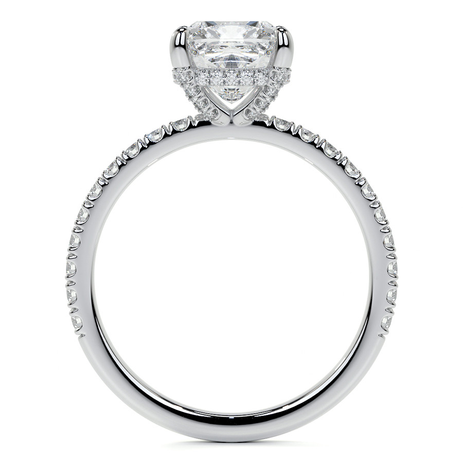 Sparkling Hidden Halo Big Cushion Lab Grown Diamond Engagement Ring White Gold