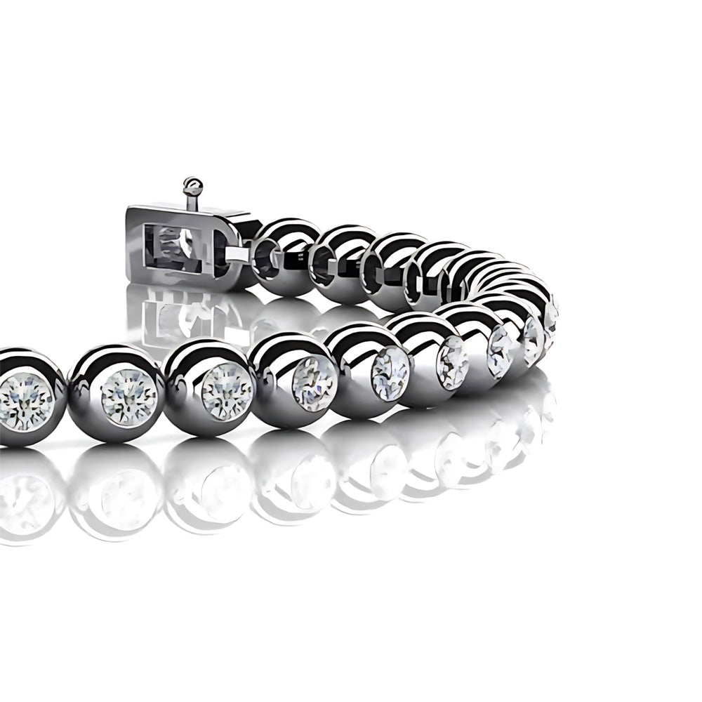 Sparkling Lab Grown Diamond Tennis Bracelet Bezel Set 8 Carat White Gold