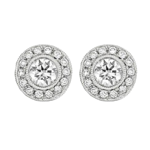 Sparkling Round Genuine Natural Earth Mined Diamond Stud Halo Earrings 2.28 Carat White Gold 14K