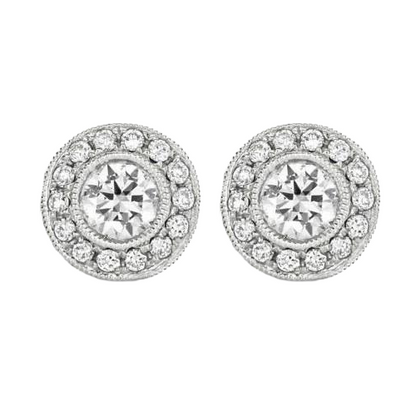 Sparkling Round Genuine Natural Earth Mined Diamond Stud Halo Earrings 2.28 Carat White Gold 14K