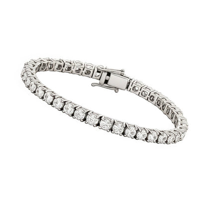 Sparkling Round Natural Earth Mined Diamond Tennis Bracelet 10 Carats White Gold