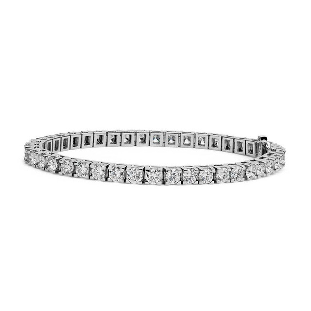 Sparkling Round Lab Grown Diamond Tennis Bracelet Solid White Gold 14K 8.40 Ct