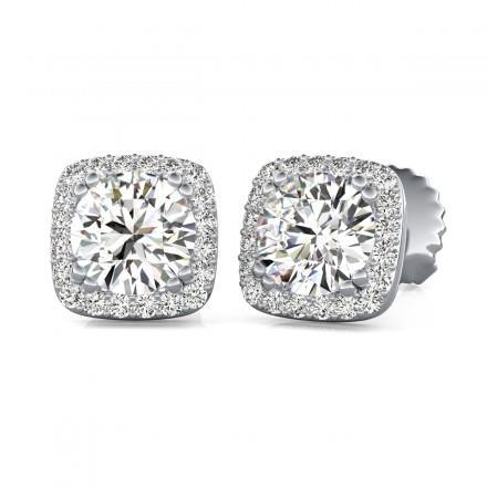 Sparkling Round Natural Earth Mined Diamond Stud Earrings Halo 2.70 Carat White Gold 14K