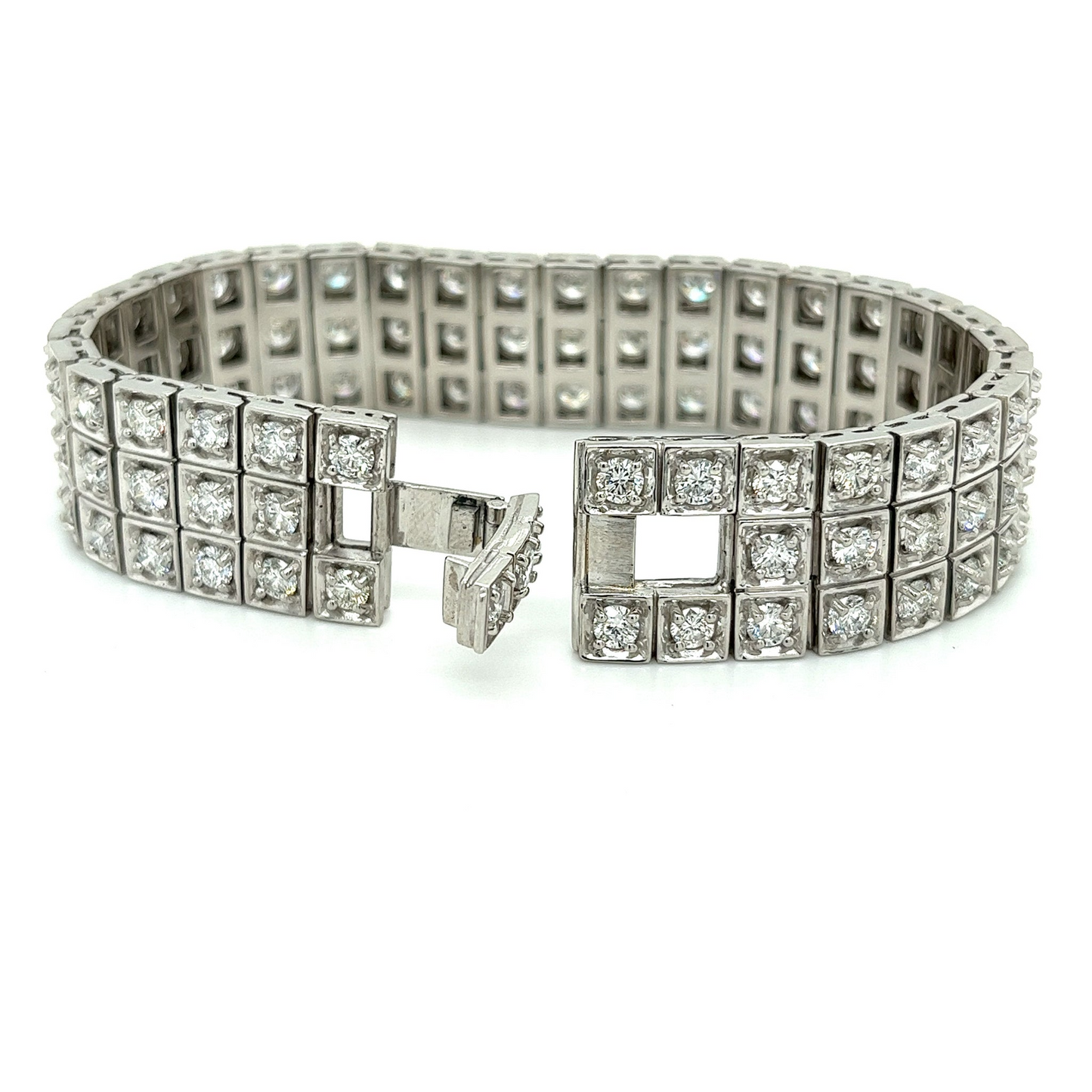 Sparkling Triple Row 12.50 Ct Lab Grown Diamonds Tennis Bracelet White Gold