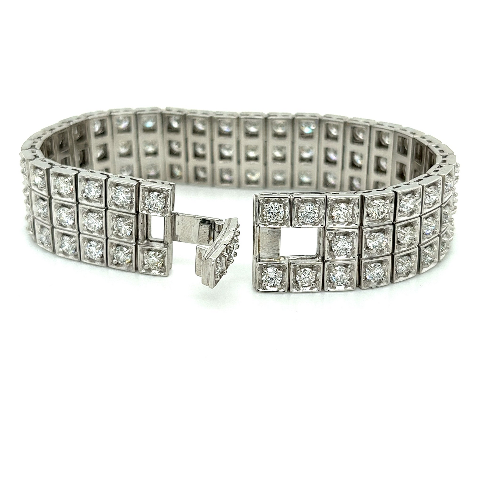 Sparkling Triple Row 12.50 Ct Lab Grown Diamonds Tennis Bracelet White Gold