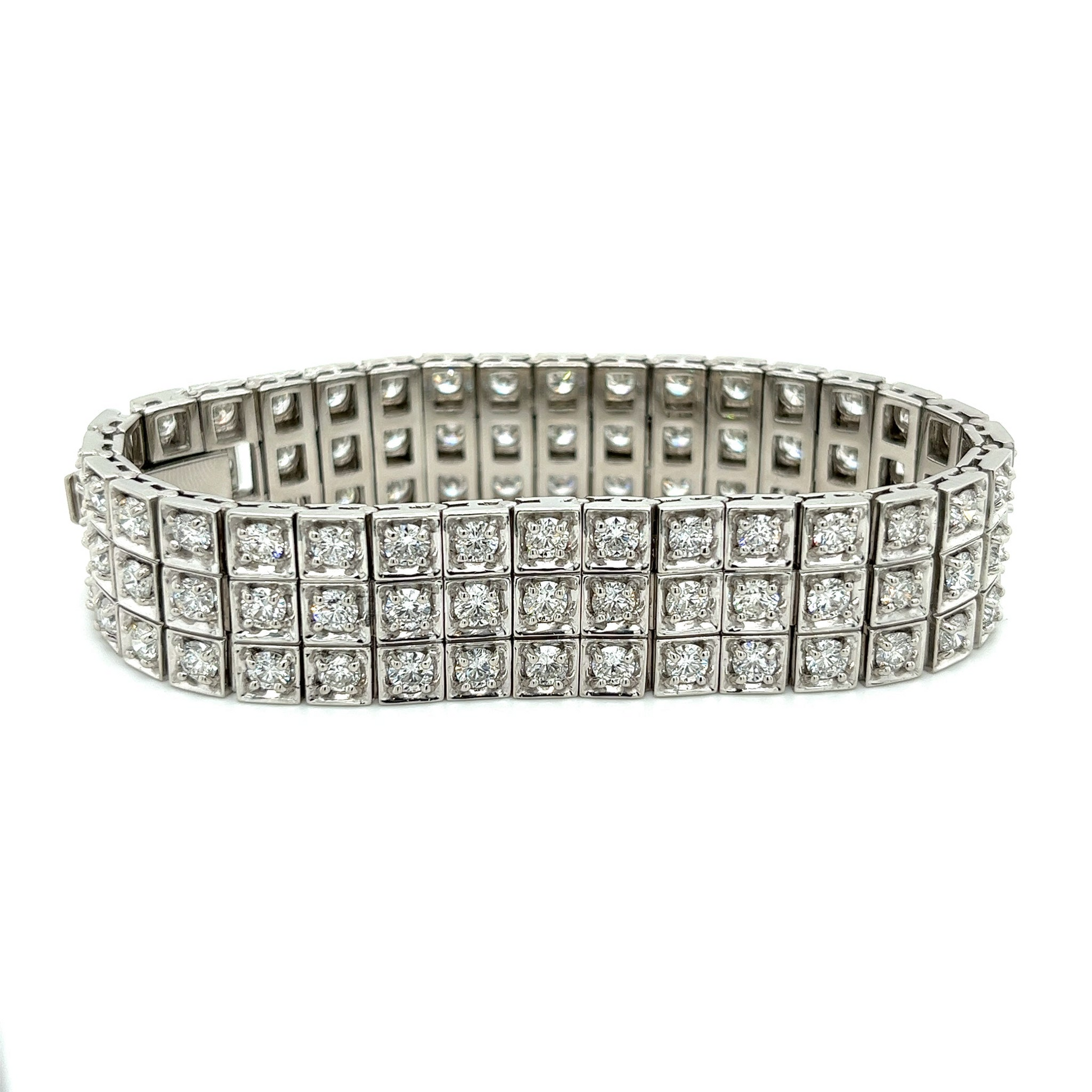 Sparkling Triple Row 12.50 Ct Lab Grown Diamonds Tennis Bracelet White Gold