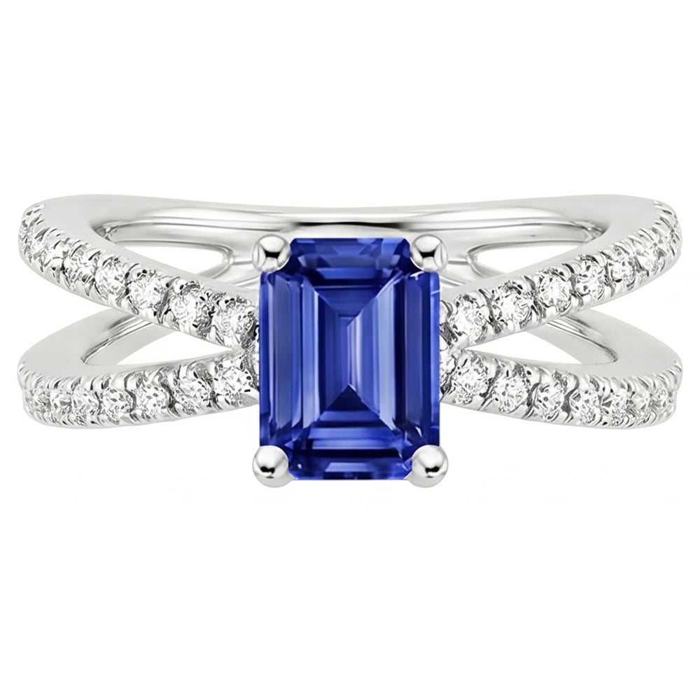 Split Shank Engagement Ring Blue Sapphire & Natural Earth Mined Diamond 4.25 Carats