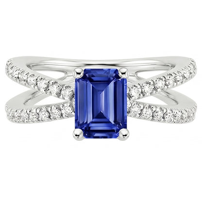 Split Shank Engagement Ring Blue Sapphire & Natural Earth Mined Diamond 4.25 Carats