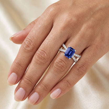 Split Shank Engagement Ring Blue Sapphire & Natural Earth Mined Diamond 4.25 Carats