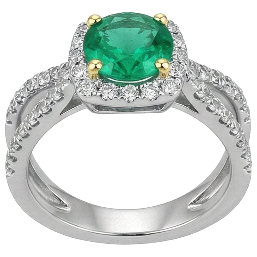 Natural Real ( Not Lab Grown ) Split Shank Engagement Ring Green Emerald GIA Gemstone