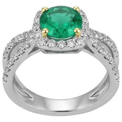 Natural Real ( Not Lab Grown ) Split Shank Engagement Ring Green Emerald GIA Gemstone