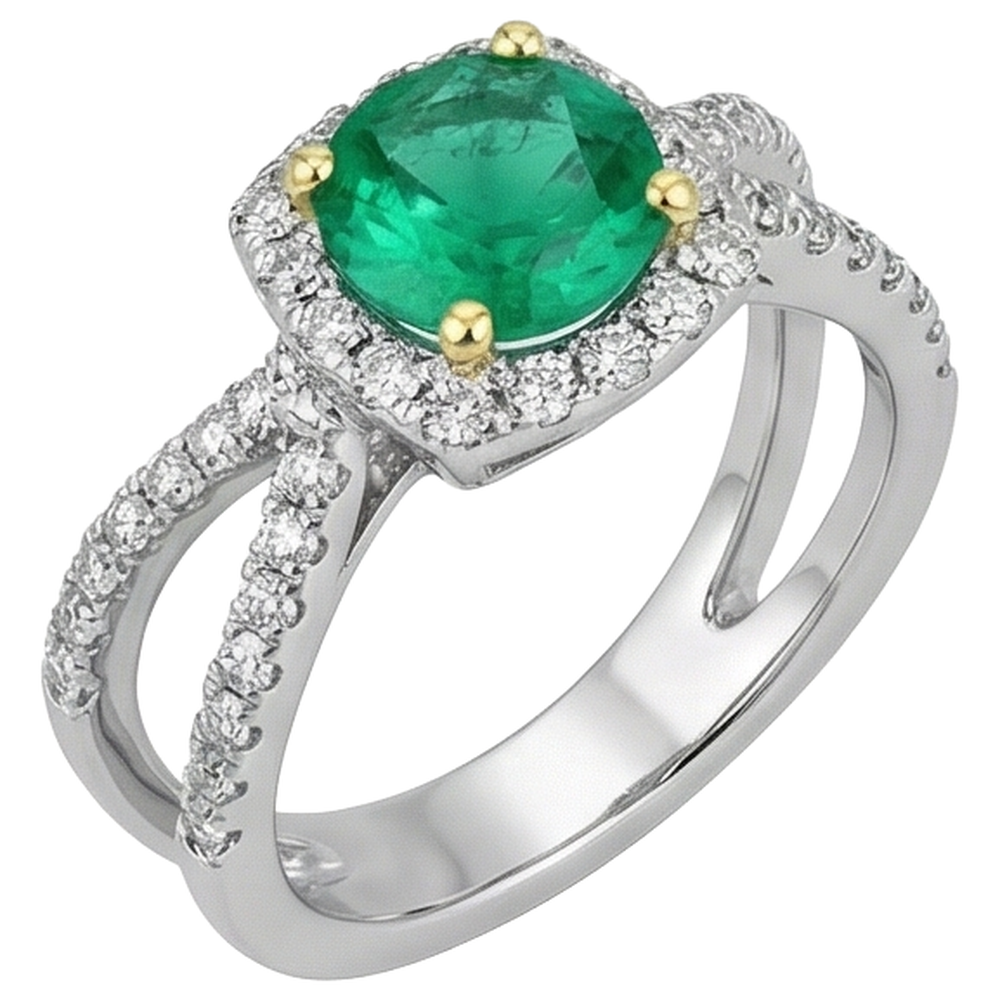 Natural Real ( Not Lab Grown ) Split Shank Engagement Ring Green Emerald GIA Gemstone