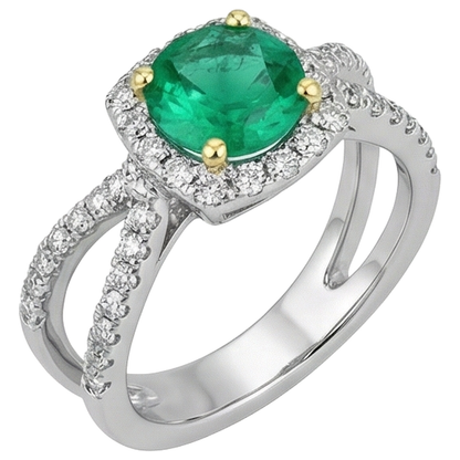 Natural Real ( Not Lab Grown ) Split Shank Engagement Ring Green Emerald GIA Gemstone
