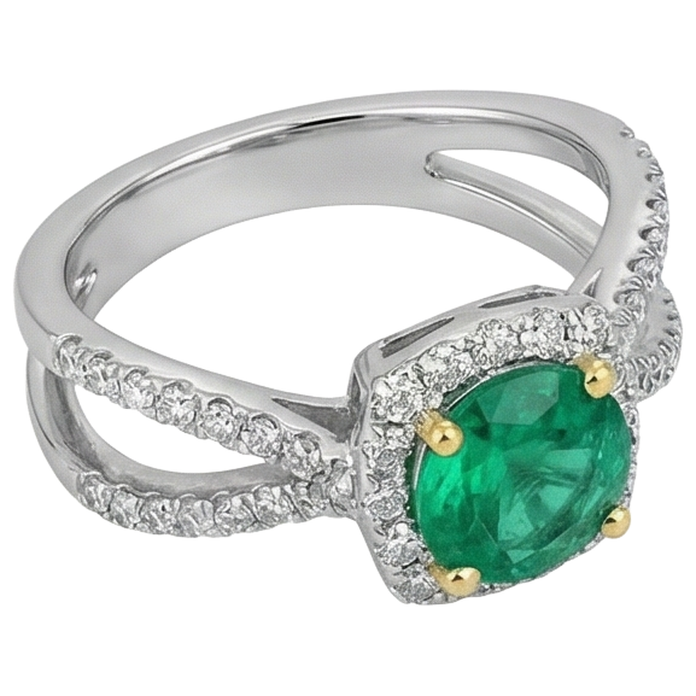 Natural Real ( Not Lab Grown ) Split Shank Engagement Ring Green Emerald GIA Gemstone