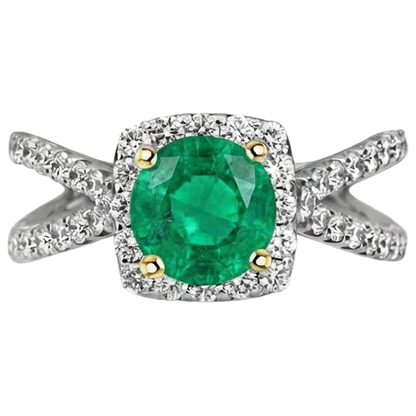 Natural Real ( Not Lab Grown ) Split Shank Engagement Ring Green Emerald GIA Gemstone