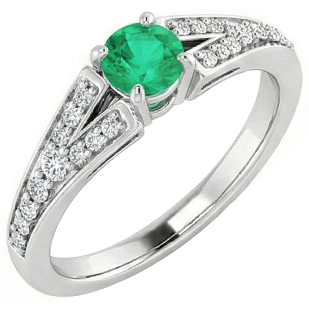Natural Real ( Not Lab Grown ) Split Shank Round Green Emerald GIA Ring 1.75 Carats White Gold 14K