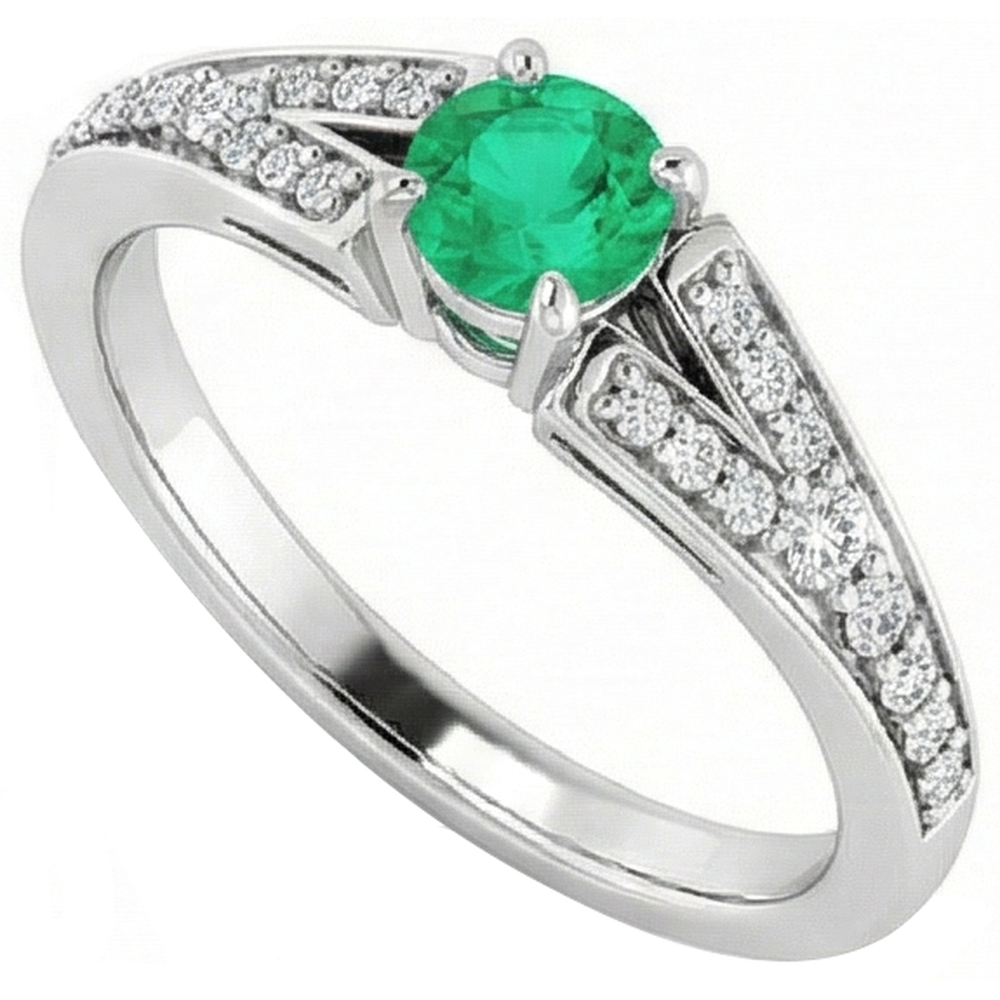 Natural Real ( Not Lab Grown ) Split Shank Round Green Emerald GIA Ring 1.75 Carats White Gold 14K