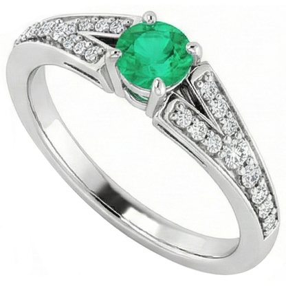 Natural Real ( Not Lab Grown ) Split Shank Round Green Emerald GIA Ring 1.75 Carats White Gold 14K