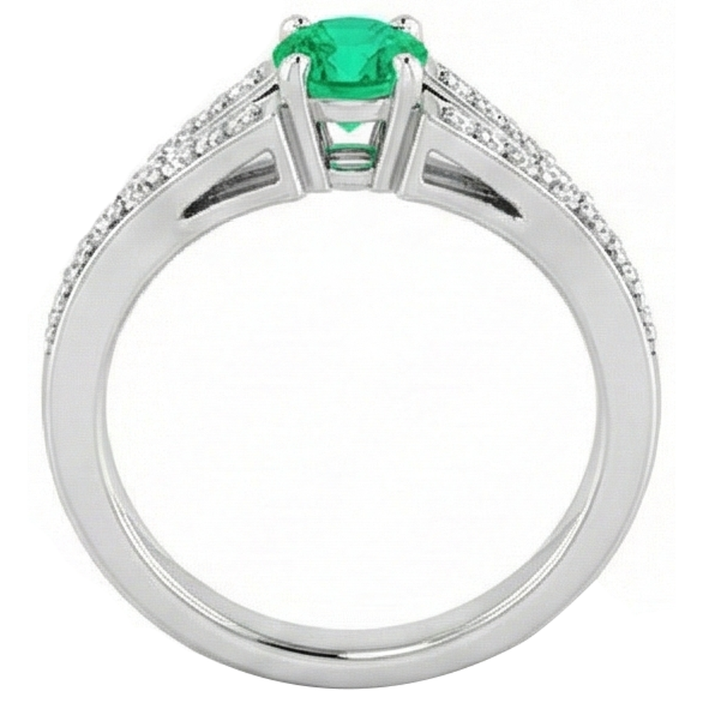 Natural Real ( Not Lab Grown ) Split Shank Round Green Emerald GIA Ring 1.75 Carats White Gold 14K