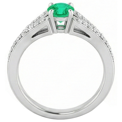 Natural Real ( Not Lab Grown ) Split Shank Round Green Emerald GIA Ring 1.75 Carats White Gold 14K