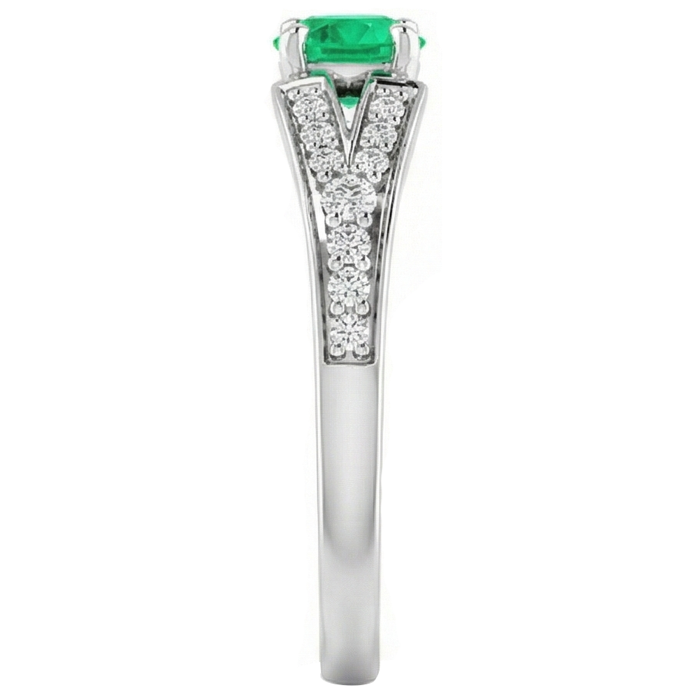 Natural Real ( Not Lab Grown ) Split Shank Round Green Emerald GIA Ring 1.75 Carats White Gold 14K