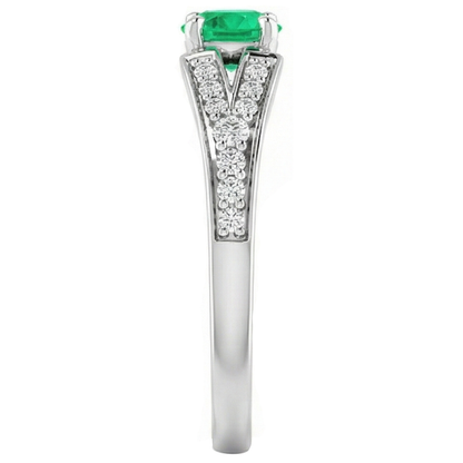 Natural Real ( Not Lab Grown ) Split Shank Round Green Emerald GIA Ring 1.75 Carats White Gold 14K