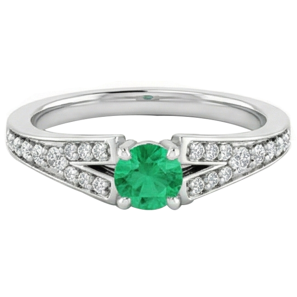 Natural Real ( Not Lab Grown ) Split Shank Round Green Emerald GIA Ring 1.75 Carats White Gold 14K