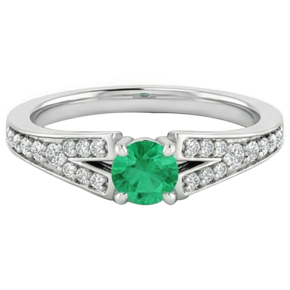 Natural Real ( Not Lab Grown ) Split Shank Round Green Emerald GIA Ring 1.75 Carats White Gold 14K