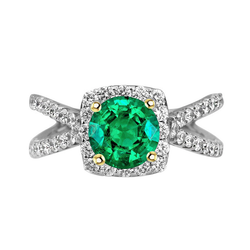 Natural Real ( Not Lab Grown ) Split Shank Engagement Ring Green Emerald GIA Gemstone