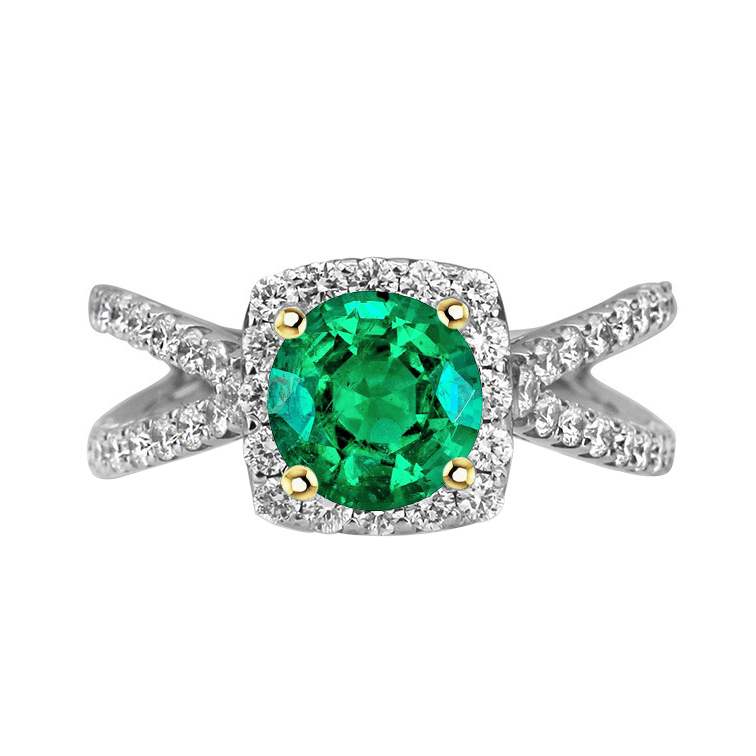 Split Shank Engagement Ring Green Emerald Gemstone