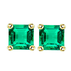 Square Colombian Big Green Emerald Studs Earrings