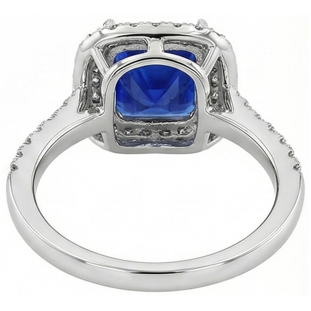 Natural Real ( Not Lab Grown )  Square Cut Double Halo Sri Lankan Sapphire Ring 4.50 Carats White Gold