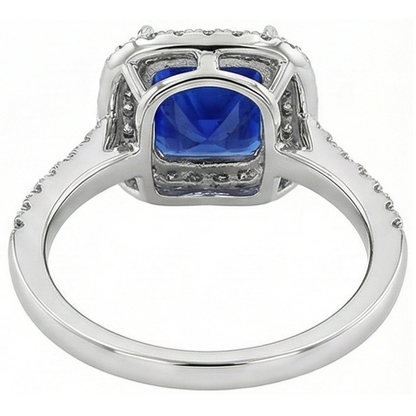 Natural Real ( Not Lab Grown )  Square Cut Double Halo Sri Lankan Sapphire Ring 4.50 Carats White Gold