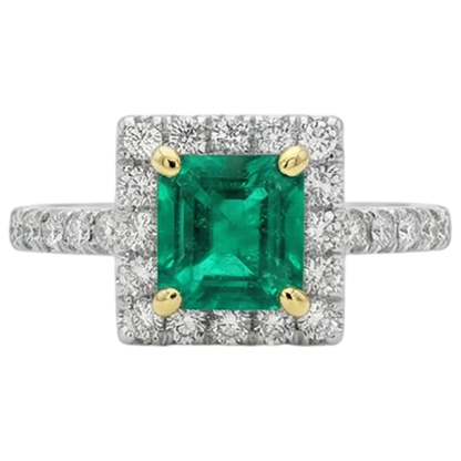 Natural Real ( Not Lab Grown ) Square Green Emerald GIA Halo Ring Scallop Set Diamonds